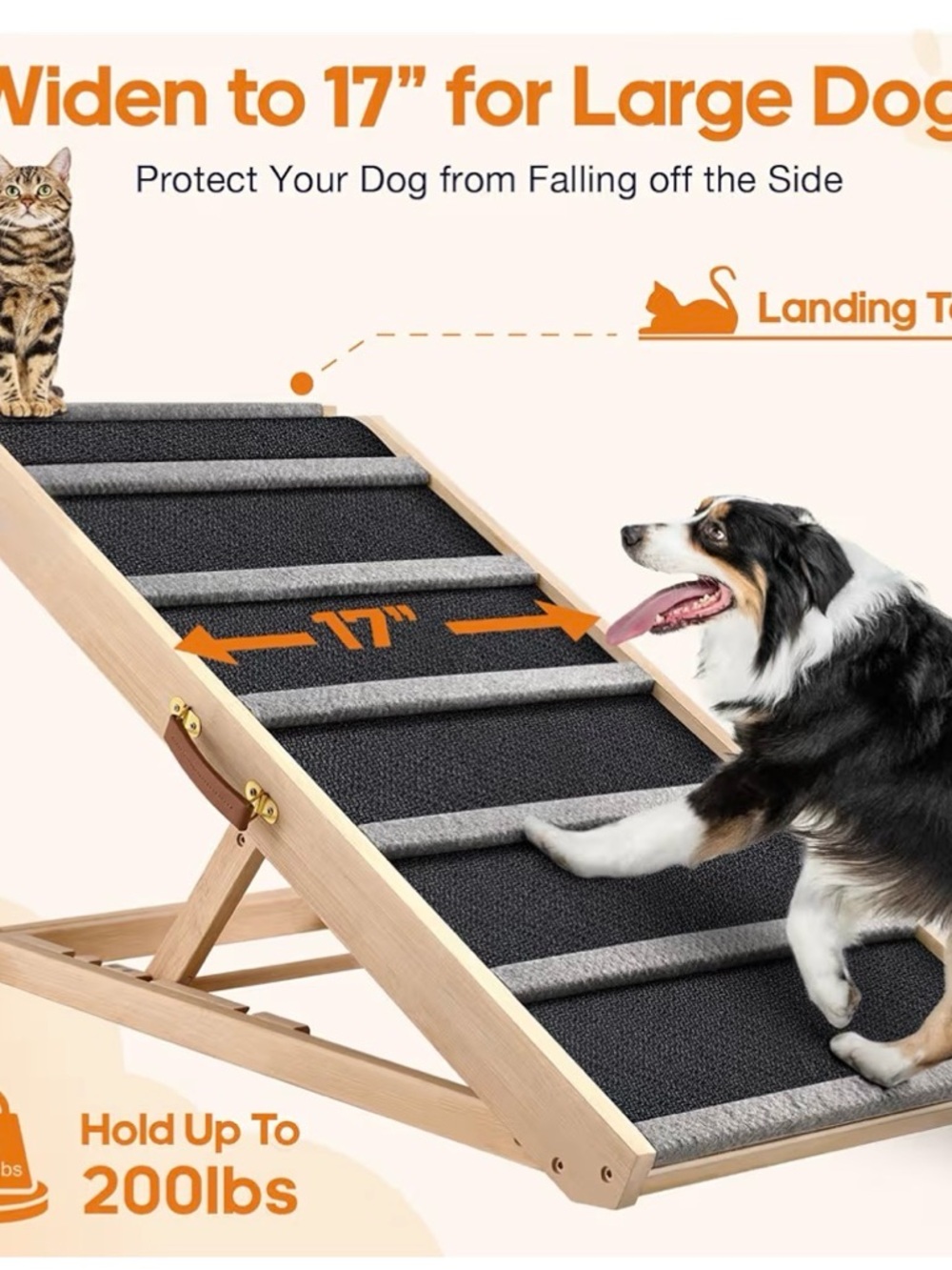 Dog Ramp for Dogs with Eztra Wide Gray Padded Steps - Adjustable - Picture 4 of 13